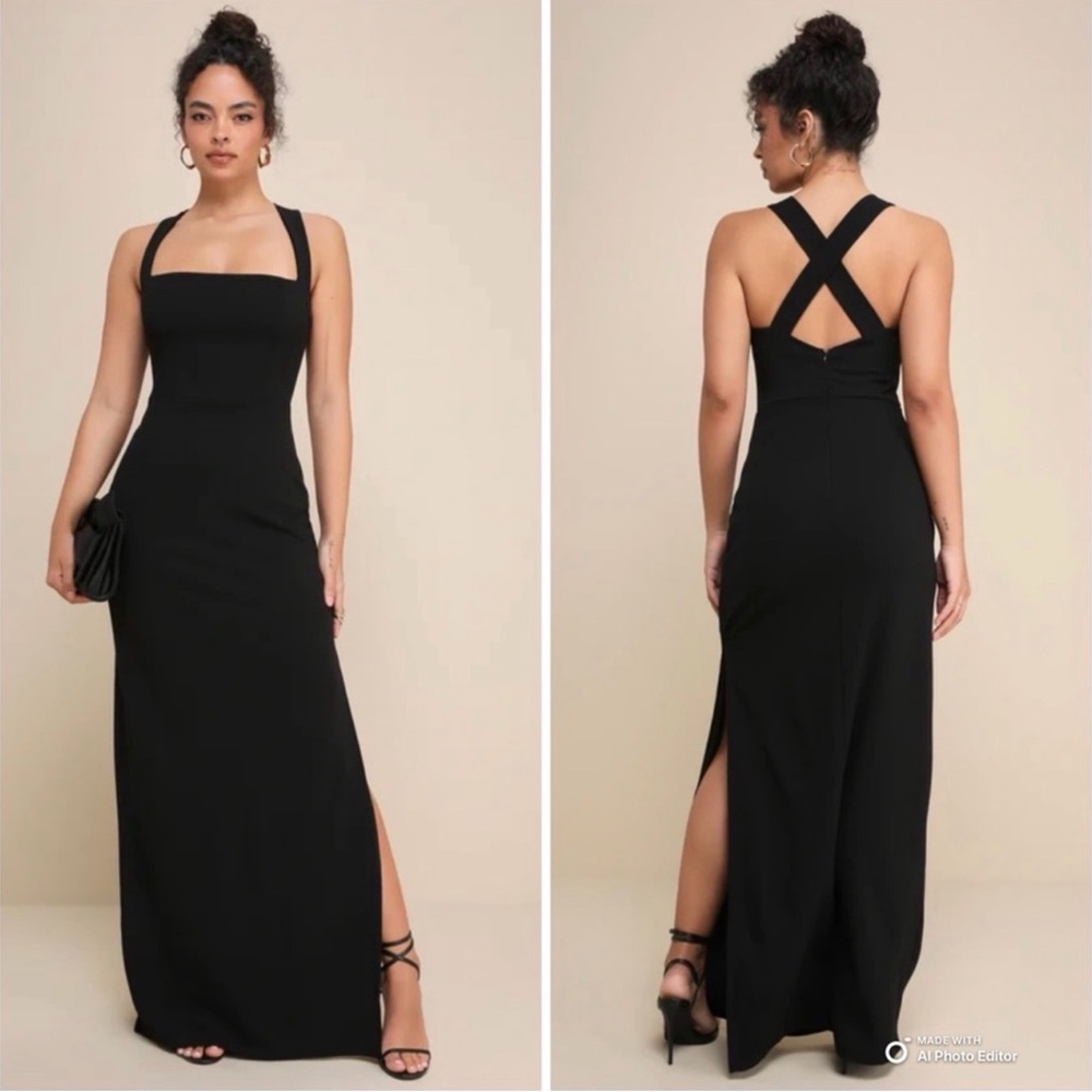 Lulus Glamorous Dedication Black Maxi Dress XS NWT Side Slit Backless Dress - Picture 5 of 16